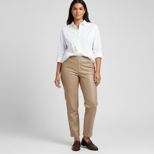 Spanx Vegan Leather Straight Cigarette Leg Pants Toffee Beige Sz XL